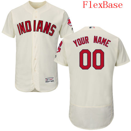 Mens Cleveland Indians Cream Customized Flexbase Majestic MLB Personal Baseball Jersey