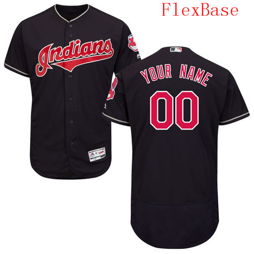 Mens Cleveland Indians Navy Blue Customized Flexbase Majestic MLB Personal Baseball Jersey