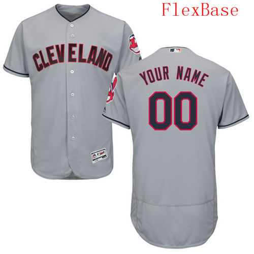Mens Cleveland Indians Grey Customized Flexbase Majestic MLB Personal Baseball Jersey