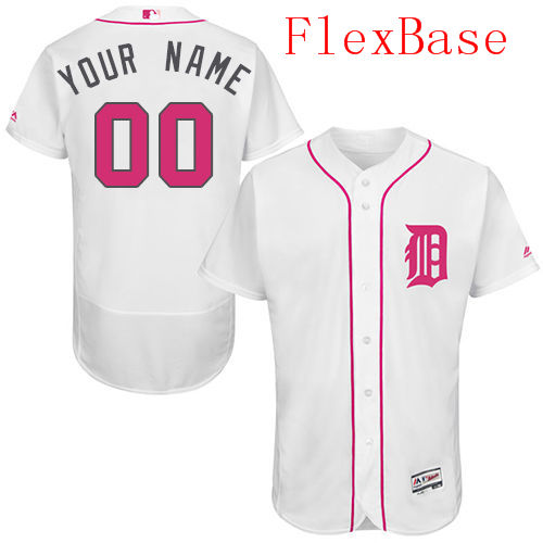 Mens Detroit Tigers 2016 Mothers Day Fashion White Customized Flexbase Majestic MLB Collection Jersey