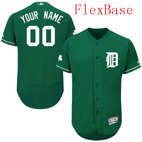 Mens Detroit Tigers Green Celtic Customized Flexbase Majestic MLB Collection Jersey