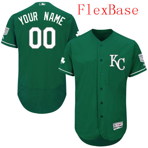 Mens Kansas City Royals Green Celtic Customized Flexbase Majestic MLB Collection Jersey