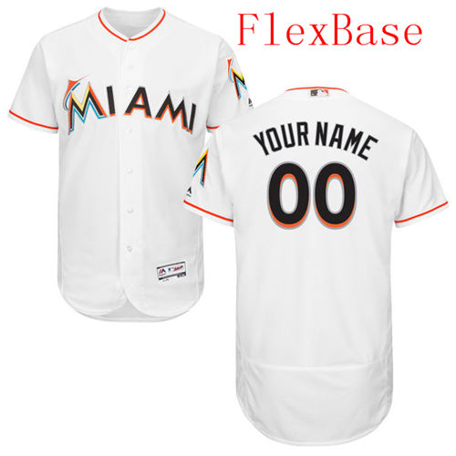 Mens Miami Marlins White Customized Flexbase Majestic MLB Collection Jersey