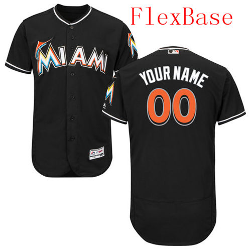 Mens Miami Marlins Black Customized Flexbase Majestic MLB Collection Jersey
