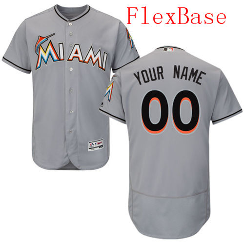 Mens Miami Marlins Grey Customized Flexbase Majestic MLB Collection Jersey