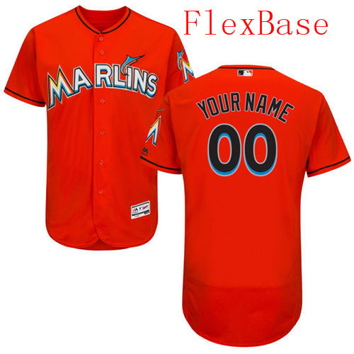 Mens Miami Marlins Orange Customized Flexbase Majestic MLB Collection Custom Jersey