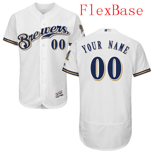 Mens Milwaukee Brewers White With Royal Customized Flexbase Majestic MLB Collection Jersey