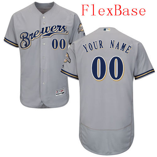 Mens Milwaukee Brewers Grey Customized Flexbase Majestic MLB Collection Jersey