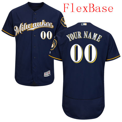 Mens Milwaukee Brewers Navy With Gold Flexbase Majestic MLB Collection Custom Jersey