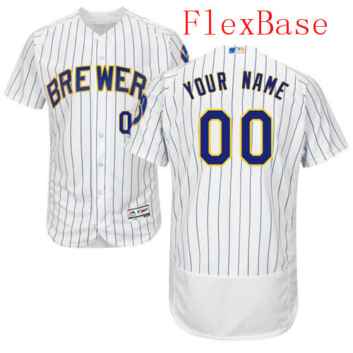 Mens Milwaukee Brewers White Customized Flexbase Majestic MLB Collection Jersey