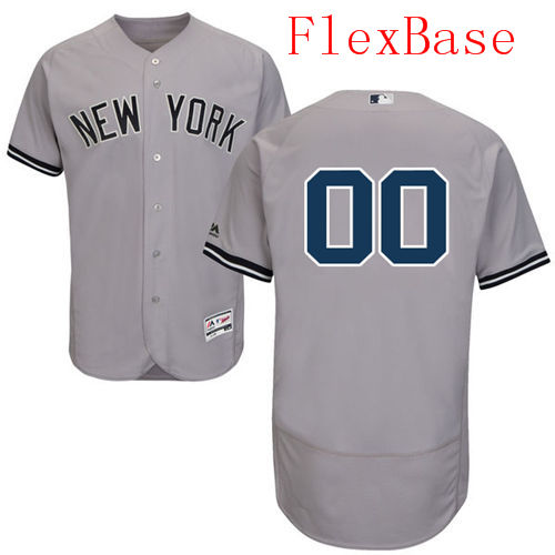 Mens New York Yankees Grey Customized Flexbase Majestic MLB Collection Jersey