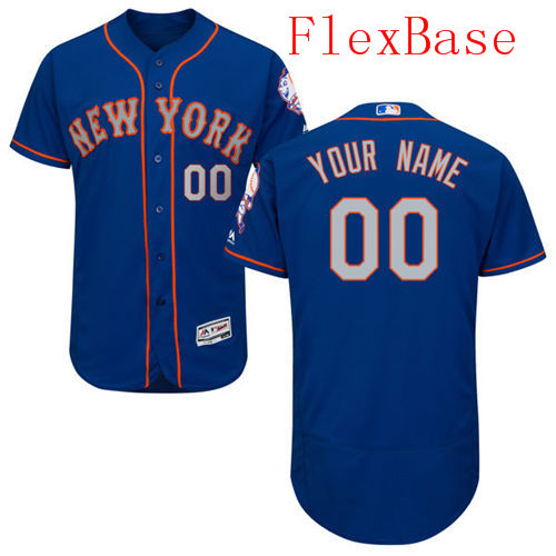 Mens New York Mets Royal With Gray Customized Flexbase Majestic MLB Collection Jersey