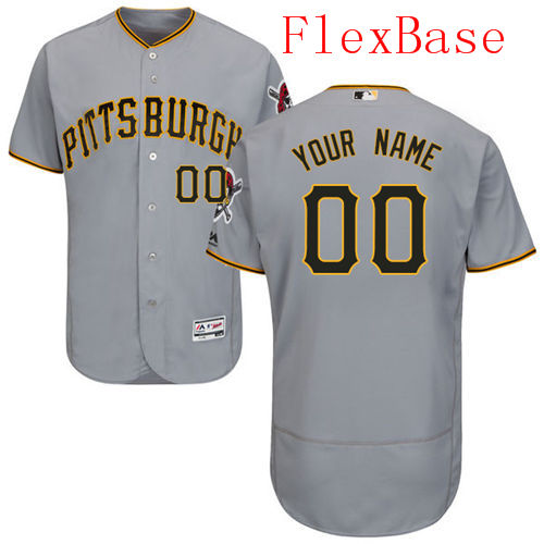 Mens Pittsburgh Pirates Grey Customized Flexbase Majestic MLB Collection Jersey