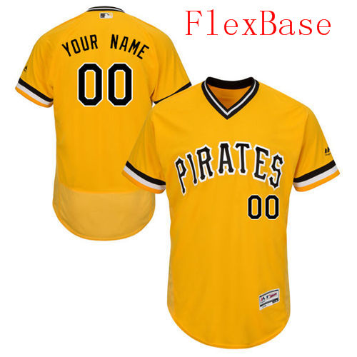 Mens Pittsburgh Pirates Gold Customized Flexbase Majestic MLB Collection Jersey