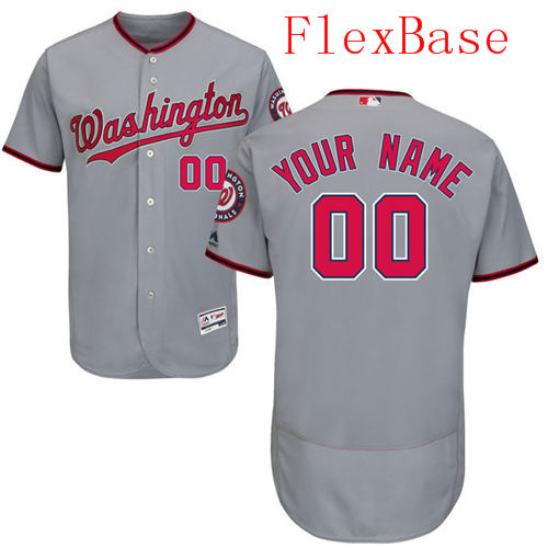 Mens Washington Nationals Grey Customized Flexbase Majestic MLB Collection Jersey