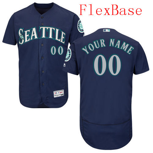 Mens Seattle Mariners Navy Blue Customized Flexbase Majestic MLB Collection Jersey