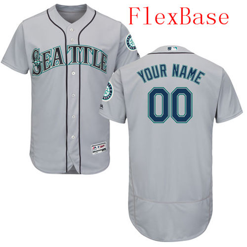 Mens Seattle Mariners Grey Customized Flexbase Majestic MLB Collection Jersey