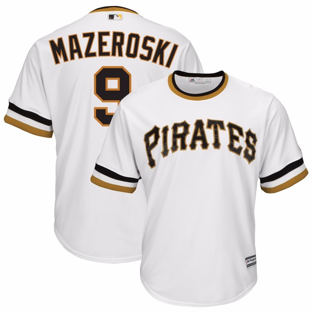 Men's Pittsburgh Pirates Retired Player #9 Bill Mazeroski 1971 Home White Majestic Throwback Baseball Jersey