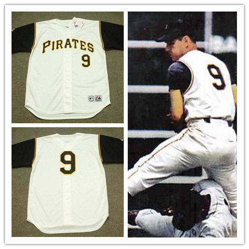 Men's Pittsburgh Pirates Retired Player #9 Bill Mazeroski 1966 Majestic Throwback Home Baseball Jersey