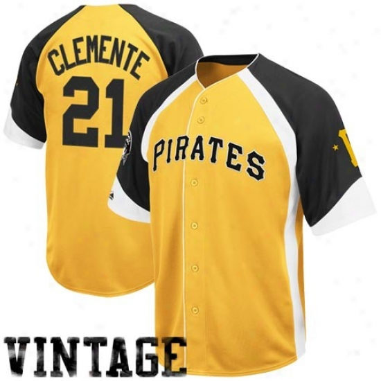 Men's Pittsburgh Pirates Retired Player #21 Roberto Clemente Gold Black  Majestic Alternate Cool Base Player Jersey