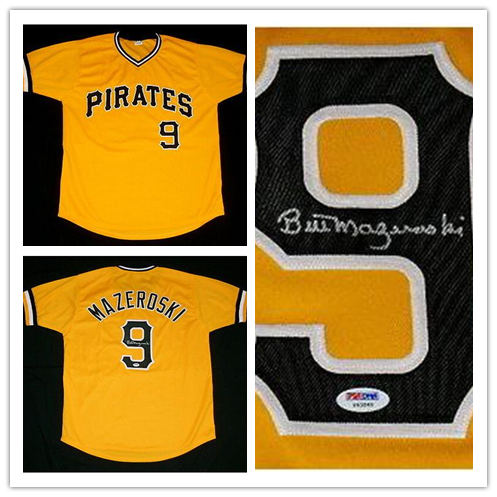 Men's Pittsburgh Pirates Retired Player #9 Bill Mazeroski Gold Pullover Majestic Alternate Cool Base Player Jersey