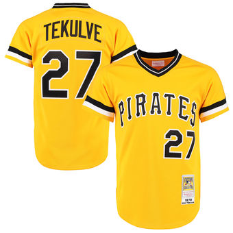 Men's Pittsburgh Pirates Retired Player #27 Kent Tekulve 1979 Mitchell & Ness Gold Pullover Majestic Alternate Cooperstown Jersey