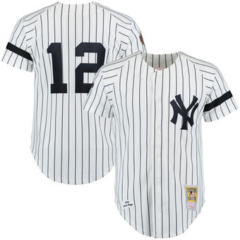 Men's New York Yankees Retired Player #12 Wade Boggs Mitchell & Ness White Navy Throwback 1996 Authentic Jersey