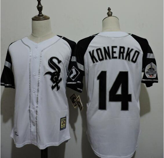 Men's Chicago White Sox #14 Paul Konerko Stance Button Front 2005 World Series Patch Throwback Baseball Jersey