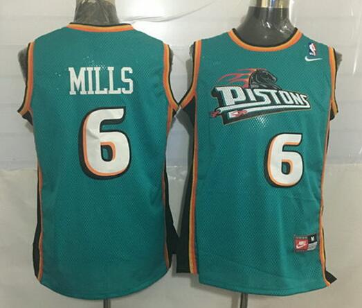 Men's Detroit Pistons #6 Terry Mills Teal Green Hardwood Classics Soul Swingman Throwback Jersey