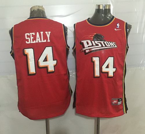 Men's Detroit Pistons #14 Malik Sealy Red Hardwood Classics Soul Swingman Throwback Jersey