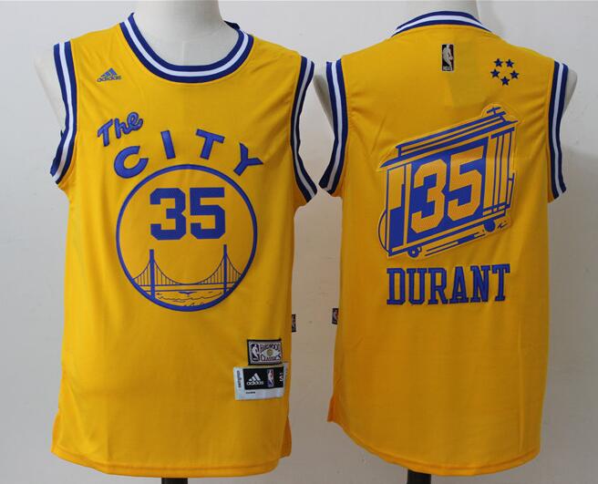 Men's Golden State Warriors #35 Kevin Durant Yellow The City Revolution 30 Swingman Basketball Jersey