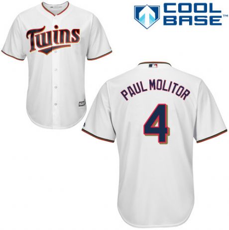 Men's Minnesota Twins Retired Player #4 Paul Molitor white Cool Base Baseball Jersey