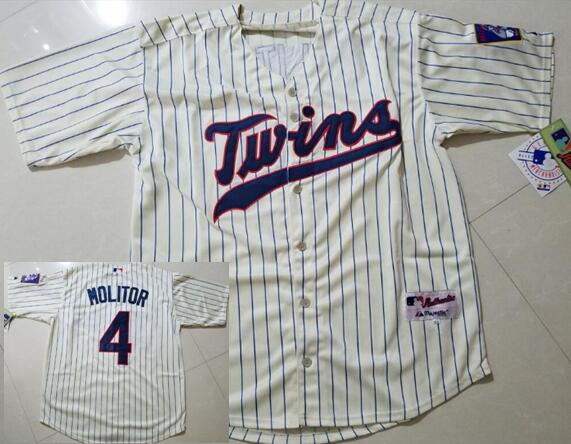 Men's Minnesota Twins Retired Player #4 Paul Molitor Cream Cool Base Baseball Jersey -With Name