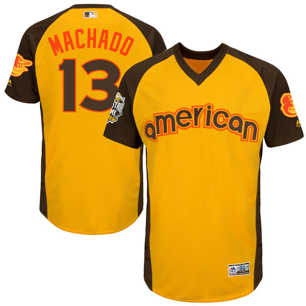 Men's Baltimore Orioles Manny Machado Majestic Yellow 2016 MLB All-Star Game Cool Base Batting Practice Player Jersey