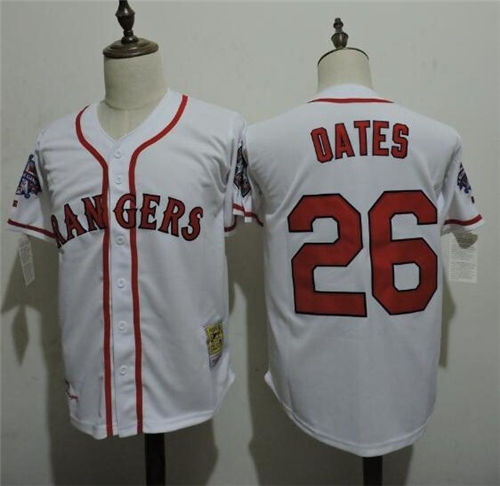 Men's Texas Rangers #26 Johnny Oates White 1995 All-Star Patch Cooperstown Throwback Jersey