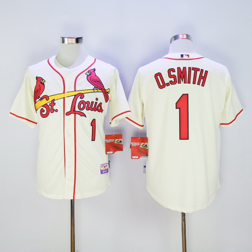 Men's St. Louis Cardinals Retired Player #1 Ozzie Smith Cream Cool Base Baseball Jersey