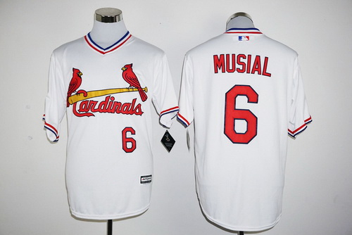 Men's St. Louis Cardinals Retired Player #6 Stan Musial White Pullover Cool Base Baseball Jersey