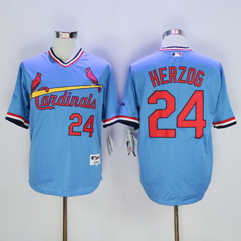 Men's St. Louis Cardinals Retired Player #24 Whitey Herzog Light Blue Pullover Baseball Jersey