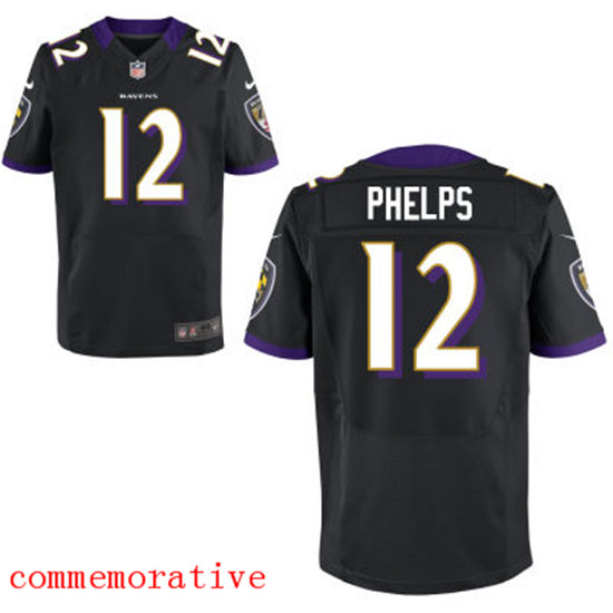 Men's Baltimore Ravens #12 Michael Phelps Black Nike Elite Commemorate Jersey