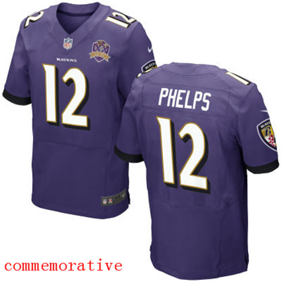 Men's Baltimore Ravens #12 Michael Phelps Purple Nike Elite Commemorate Jersey