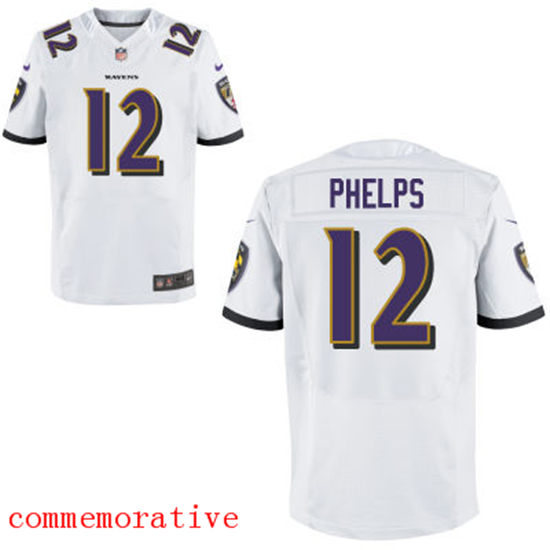 Men's Baltimore Ravens #12 Michael Phelps White Nike Elite Commemorate Jersey