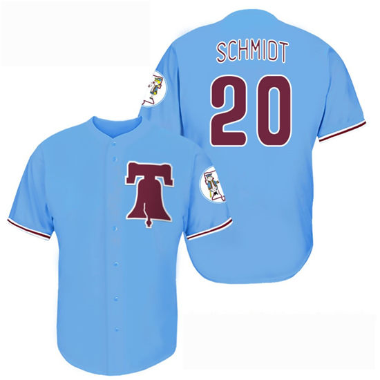 Men's Philadelphia Phillies #20 Mike Schmidt Blue Stitched MLB 1970-83 Logo Majestic Cool Base Collection Jersey