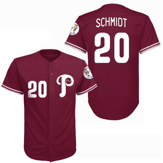 Men's Philadelphia Phillies #20 Mike Schmidt Red Stitched MLB 1970-83 Logo Majestic Cool Base Collection Jersey