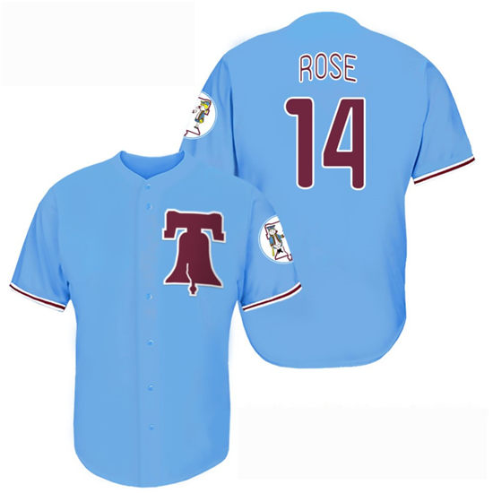 Men's Philadelphia Phillies #14 Pete Rose Blue Stitched MLB 1970-83 Logo Majestic Cool Base Collection Jersey