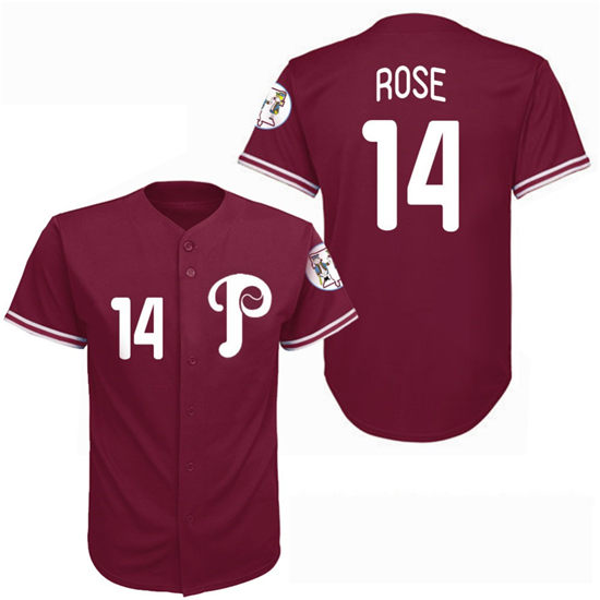 Men's Philadelphia Phillies #14 Pete Rose Red Stitched MLB 1970-83 Logo Majestic Cool Base Collection Jersey