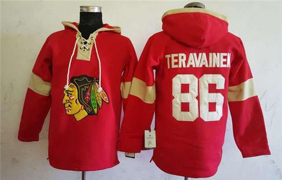 Men's Chicago Blackhawks #86 Teuvo Teravainen All Red Stitched NHL Old Time Hockey Hoodie