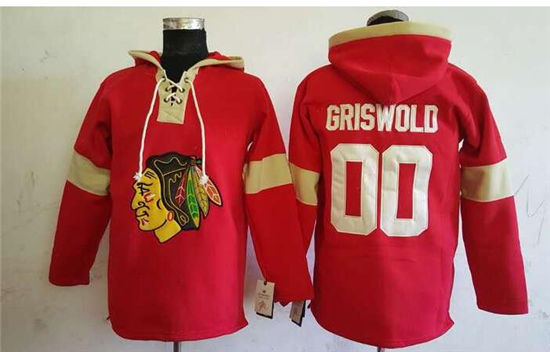 Men's Chicago Blackhawks #00 Clark Griswold All Red Stitched NHL Old Time Hockey Hoodie