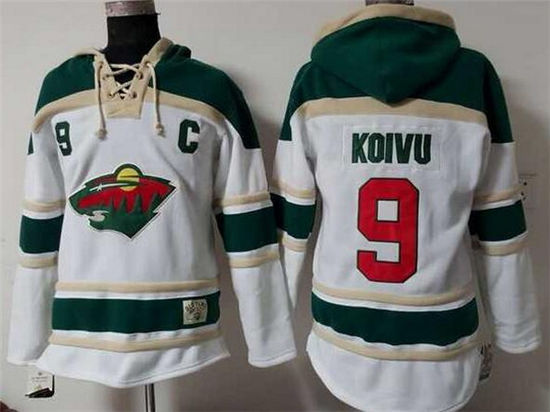 Men's Minnesota Wild #9 Mikko Koivu White Hockey Hoodie