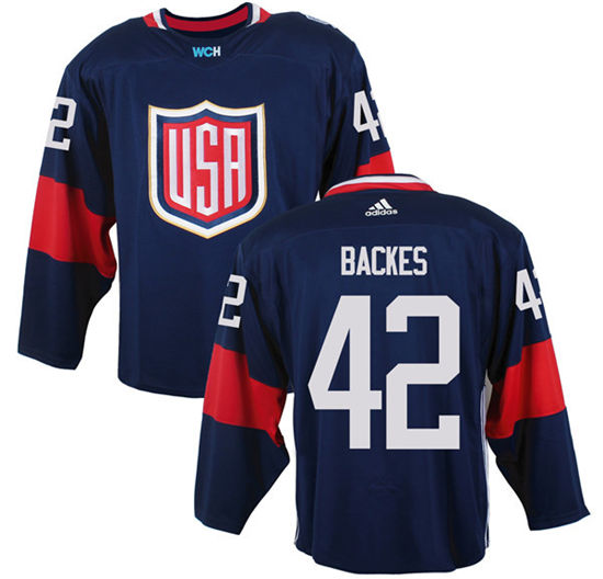 Men's US Hockey #42 David Backes Navy Blue adidas 2016 World Cup of Hockey  Game Jersey