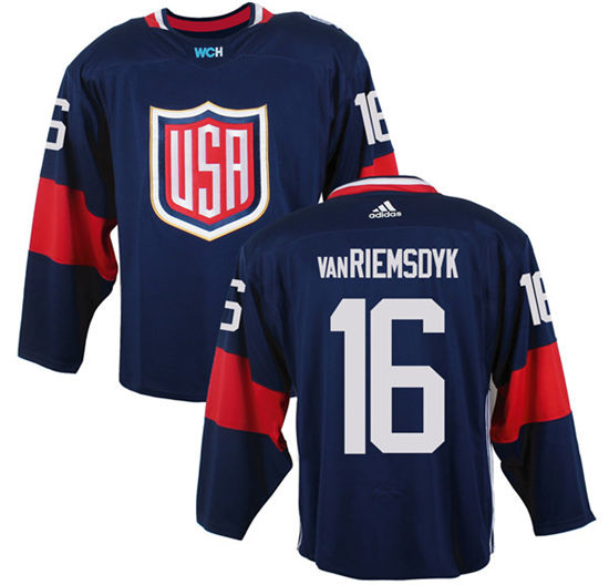 Men's US Hockey #16 James Van Riemsdyk Navy Blue adidas 2016 World Cup of Hockey Game Jersey